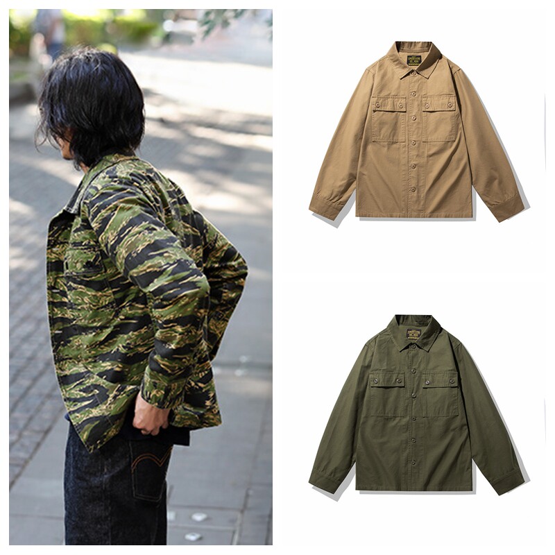 欧美Vintage复古Tiger stripe Camo军旅迷彩衬衫男士工装长袖衬衣