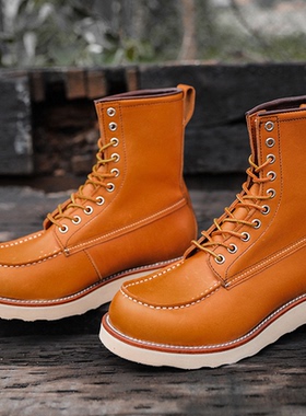 正品Vintage真皮877工装靴男士复古高帮机车靴厚底防滑牛皮马丁靴