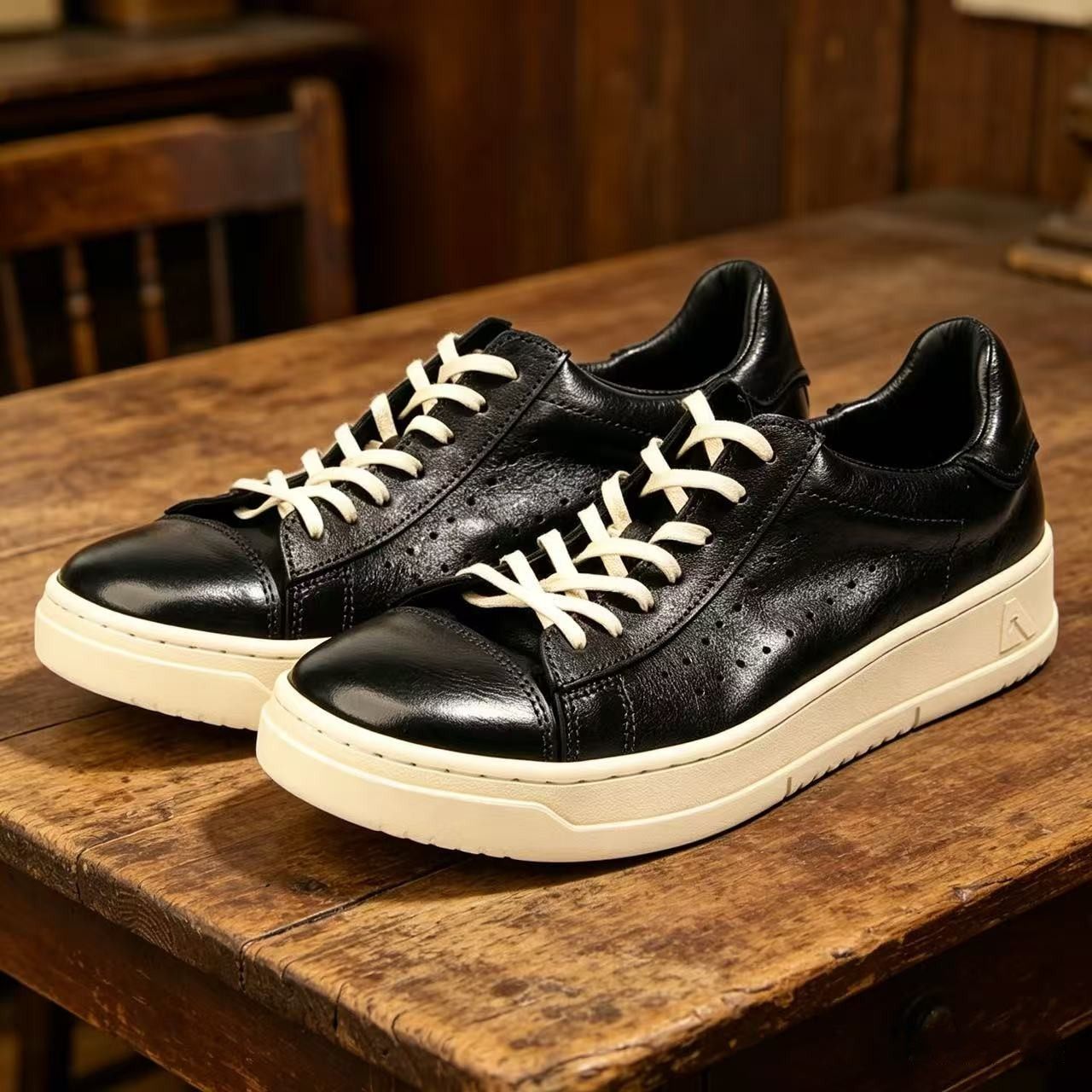 舍利Vintage头层牛皮透气低帮运动休闲板鞋男复古厚底增高通勤鞋