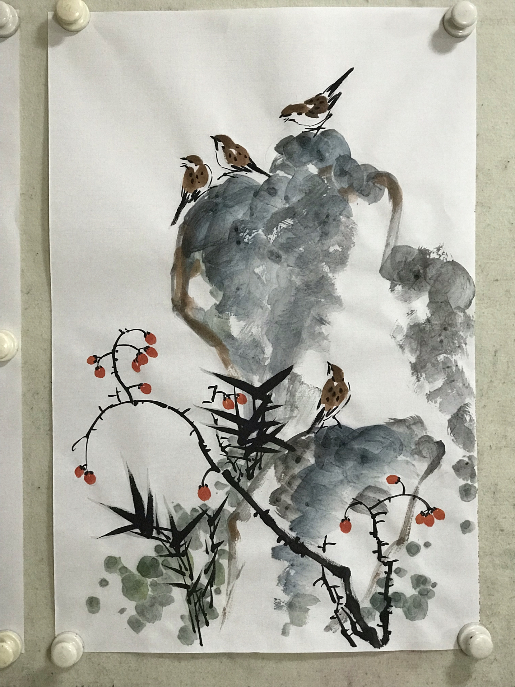 四尺三开纯手绘无款无印3340-4宣纸画芯无装裱新中式国画水墨画