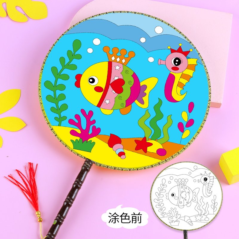 手绘木柄竹柄团扇厂家直销