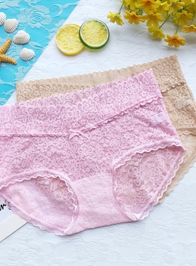 彩田蕾丝无痕网纱抑菌棉内裆性感透明女内裤夏31066中腰31067高腰