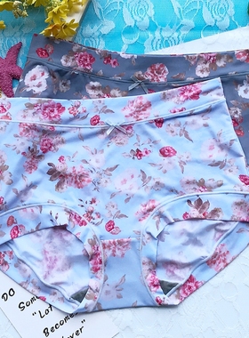 新款 彩田冰丝超柔丝滑薄印花平角抑菌棉女内裤中高腰31299 31301