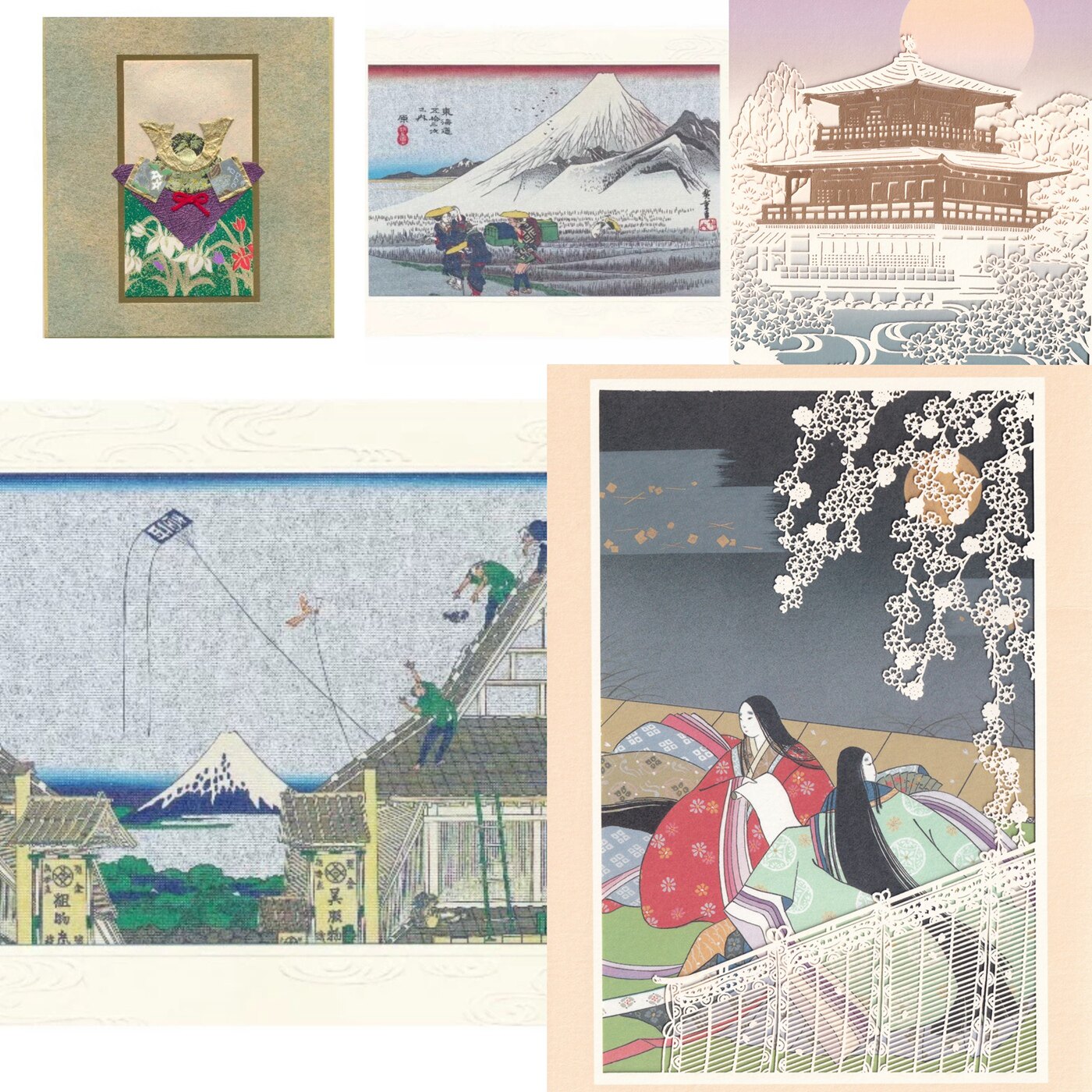 日本旅游纪念品空白对折卡生日卡镭射卡浮世绘