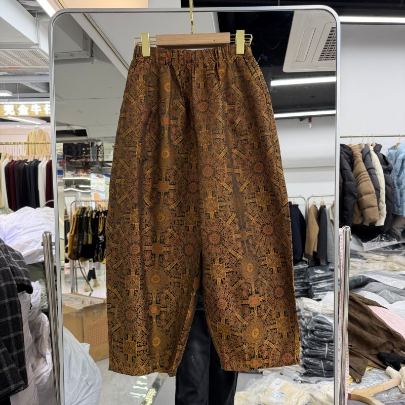 新中式女装裤子2026年春装新款松紧腰缎面提花阔腿裤9分裤国风潮,女装/女士精品,裤子,淘宝优惠券,粉丝福利购,淘宝优惠卷