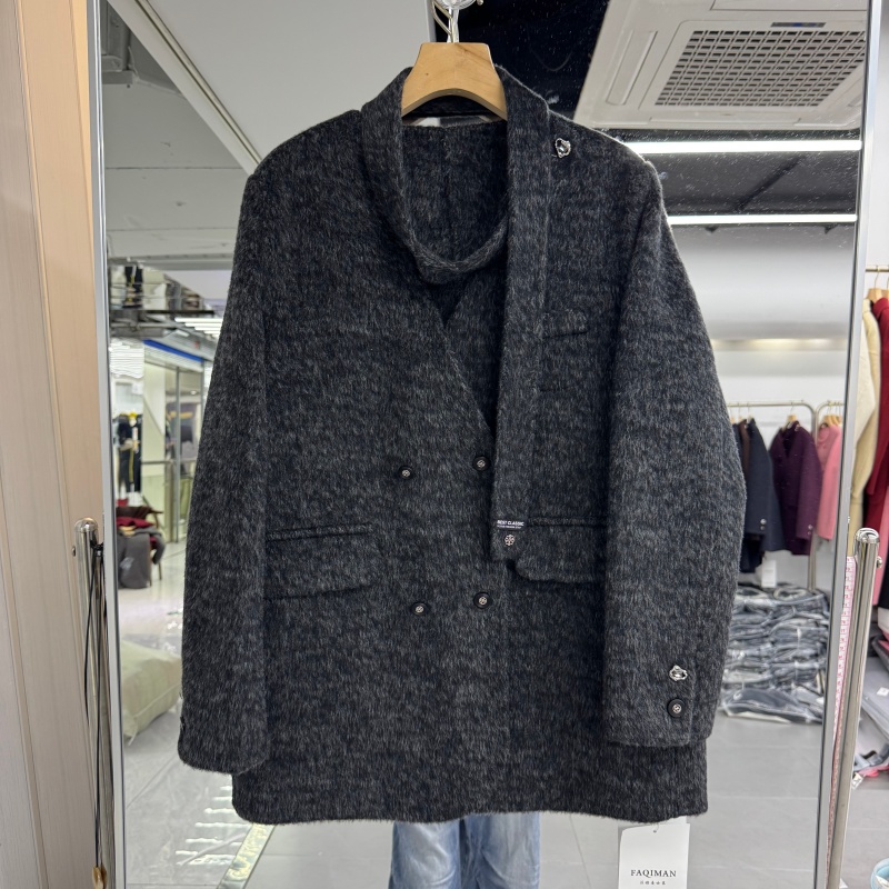 2025年秋冬新款时尚女装苏力绵羊毛双面羊绒大衣外套配领带装饰潮