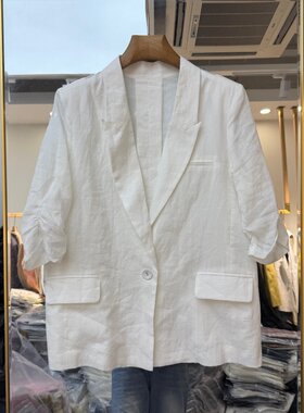 欧洲站2026年夏装新款流行女装苎麻面料西装外套一粒扣修身显瘦潮