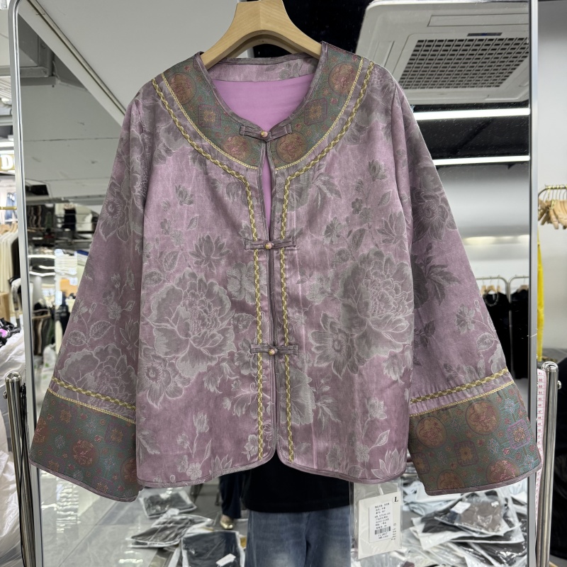 宋锦面料新中式女装外套2025年秋装新款宽松大码圆领长袖国风马夹