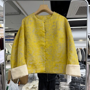 新中式2026年春装新款流行女装缎面提花短款外套圆领宽松显瘦国风