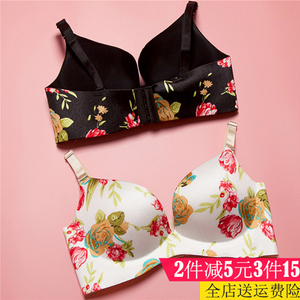 一片式无痕文胸无痕无钢圈新款拉丝印花小胸聚拢深V性感女士内衣