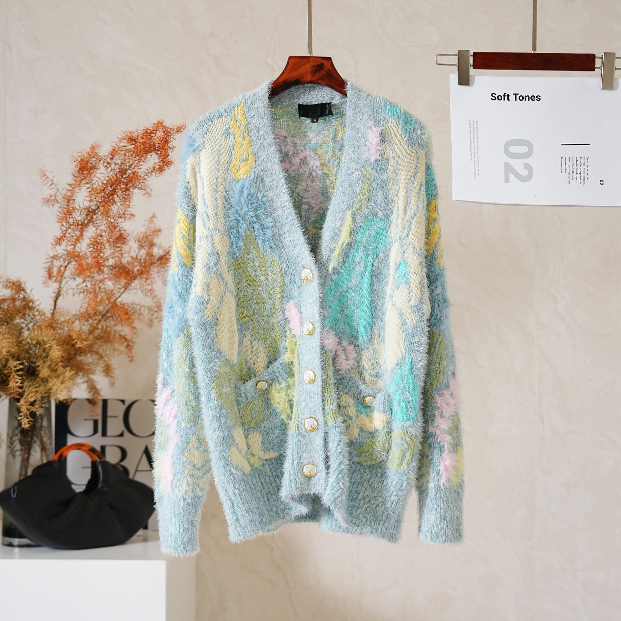 V领彩色羊绒羊毛宽松针织外套