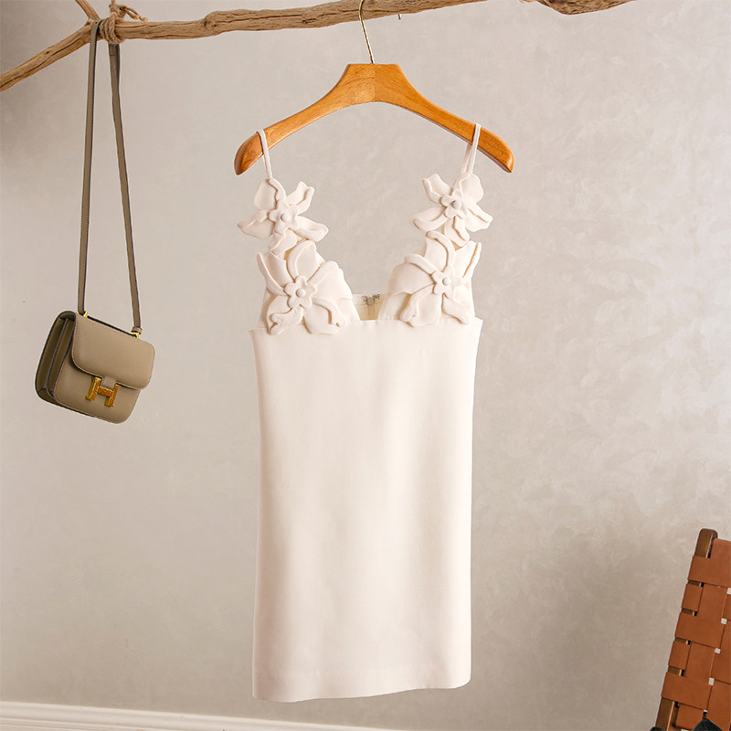 YongLeap柜品高货夏季新品名媛范！立体手工花吊带连衣裙短礼服裙