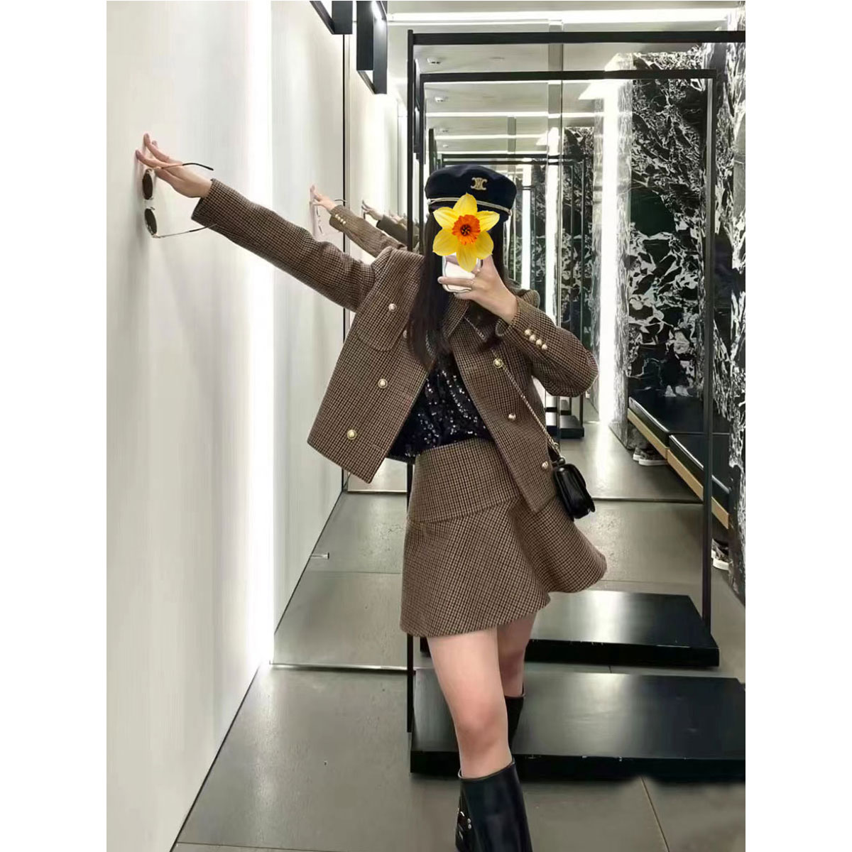 短裙伞裙轻奢高腰千鸟格半裙减龄