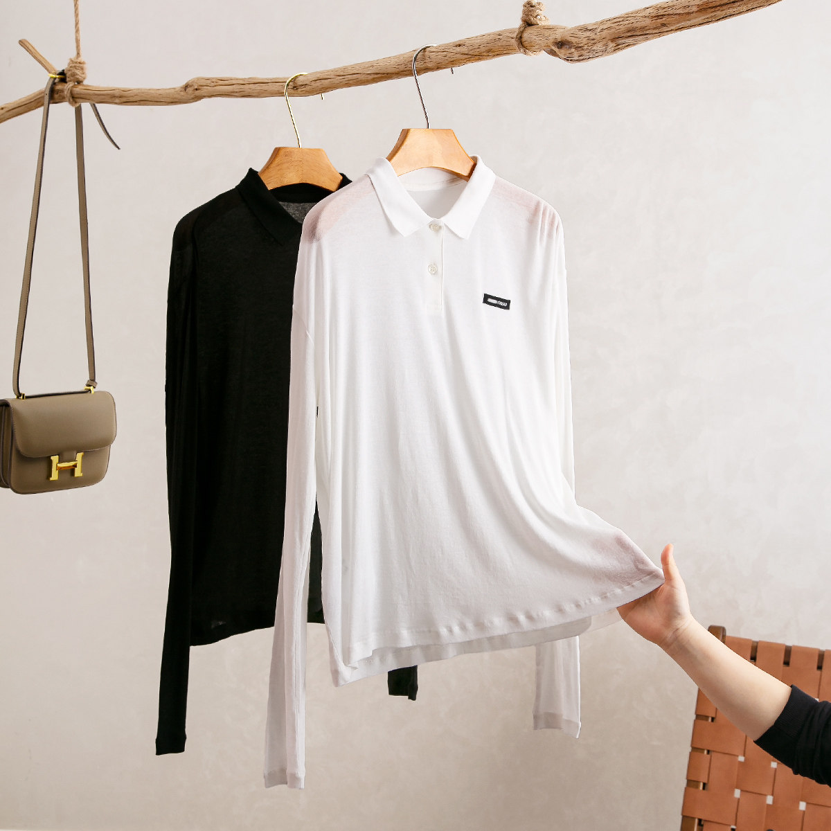 YongLeap柜品早春新品气质简约胸前刺绣POLO领T恤打底衫轻奢上衣