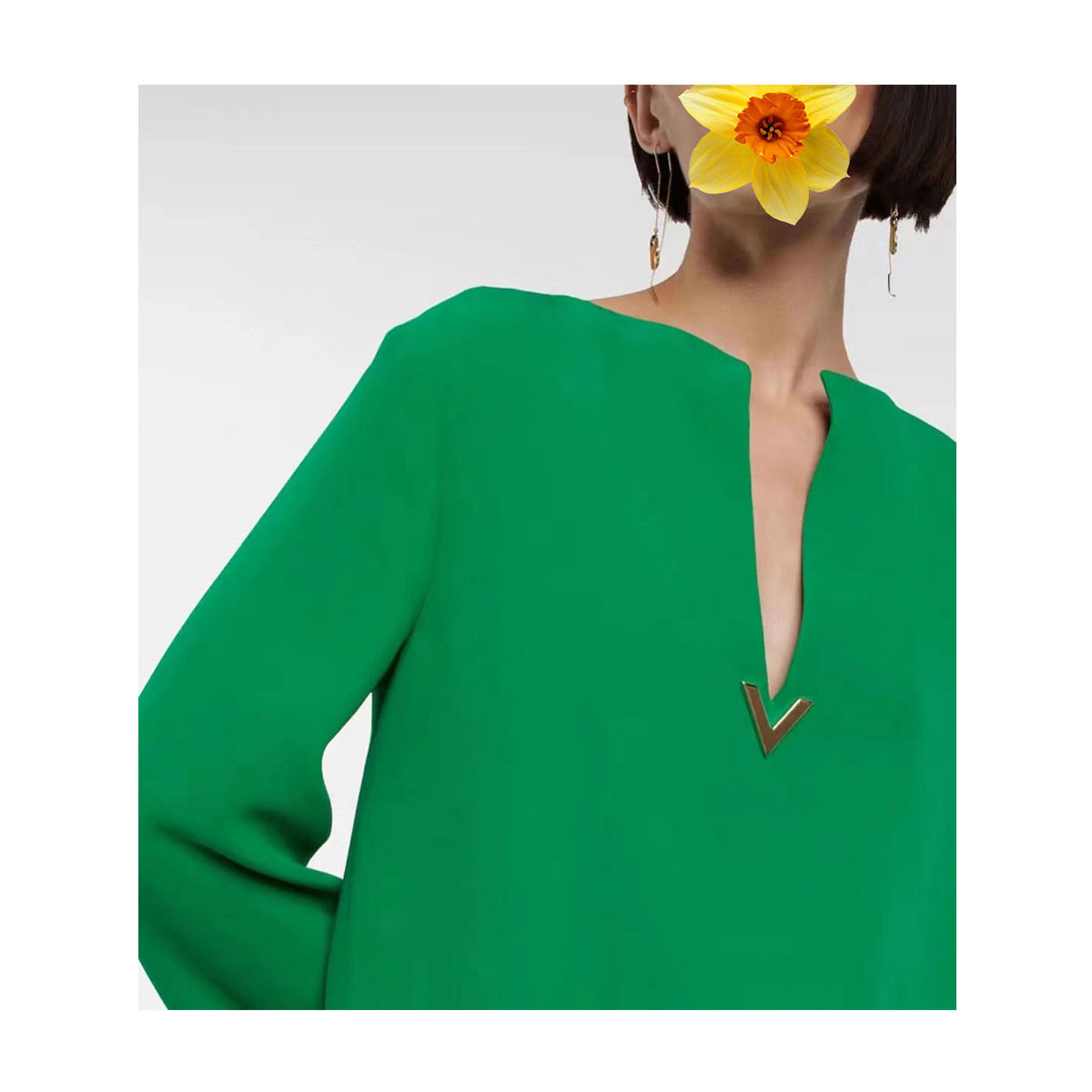 直筒轻奢套头长袖蚕丝V领衬衣