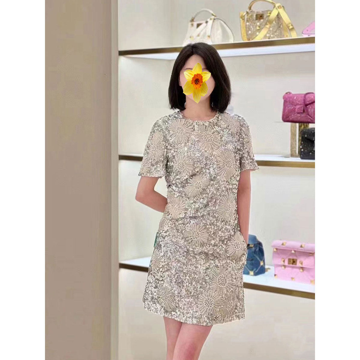 奢华A型锦纶刺绣珠片连衣裙经典