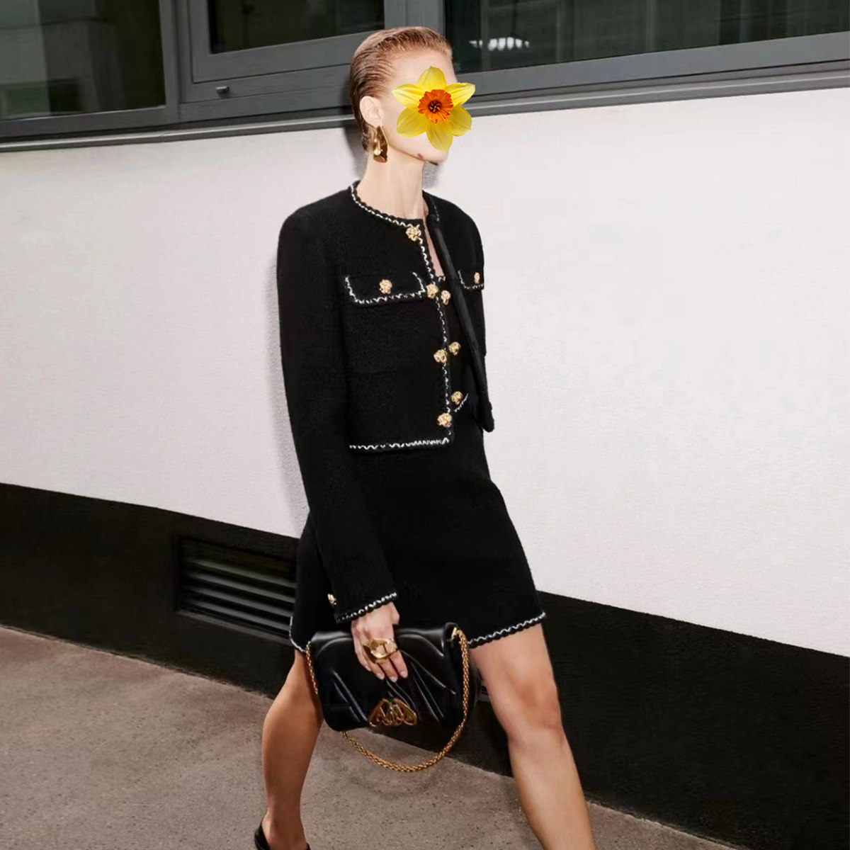 粗呢春季百搭两件套小香风直筒