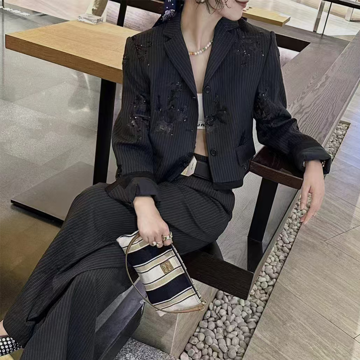 2024亮片套装气质百搭条纹