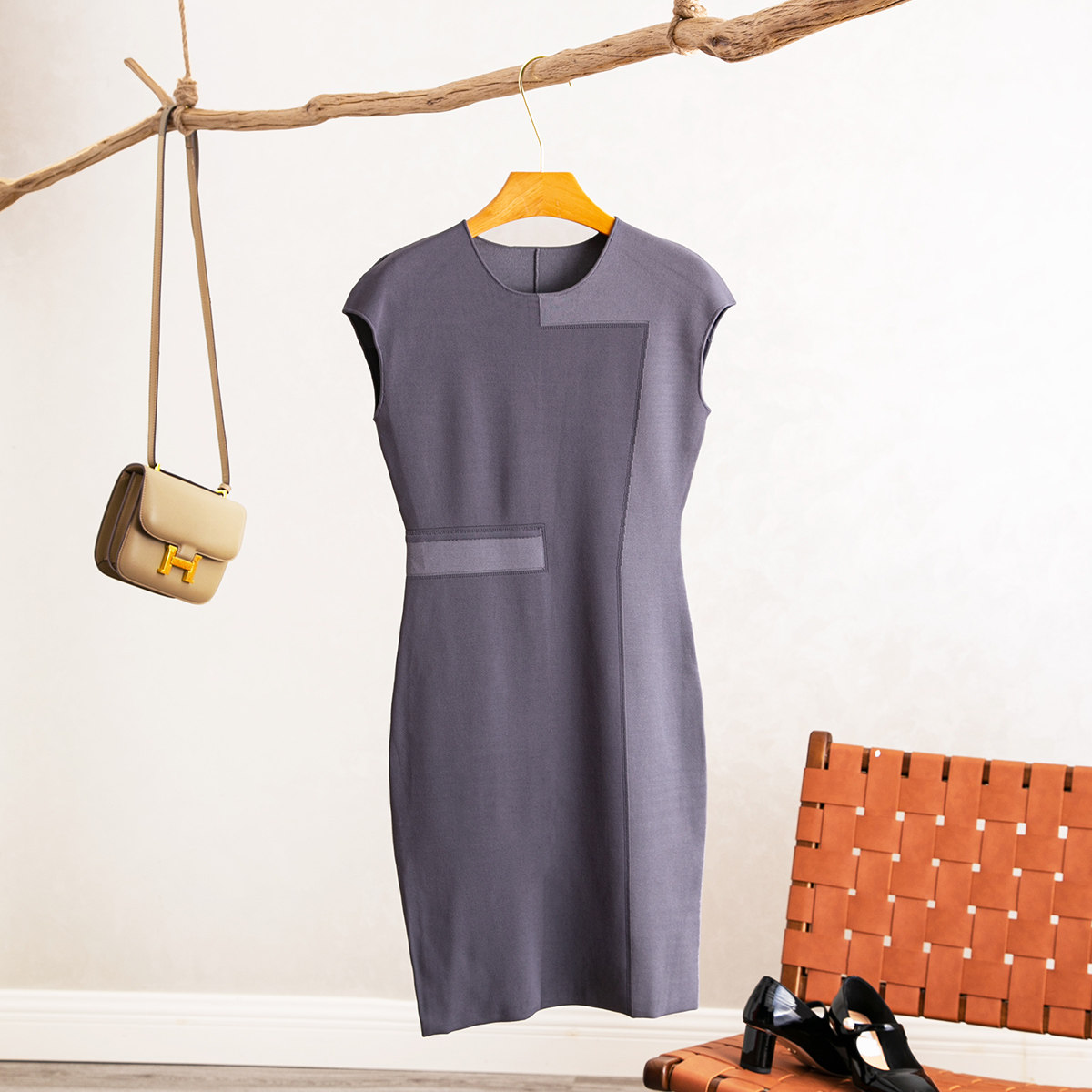 针织拼接显瘦包臀连衣裙