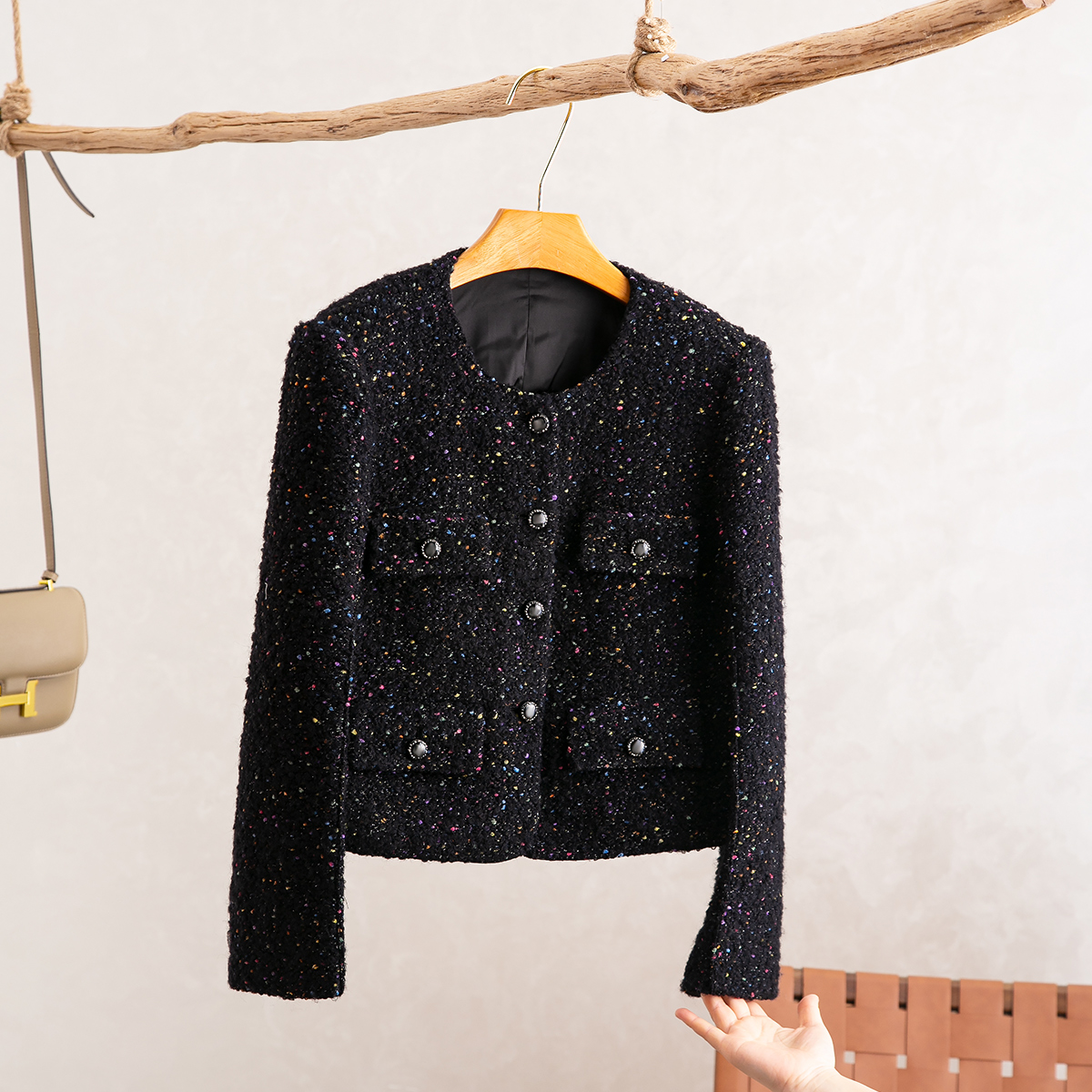 小香风粗花呢直筒长袖外套