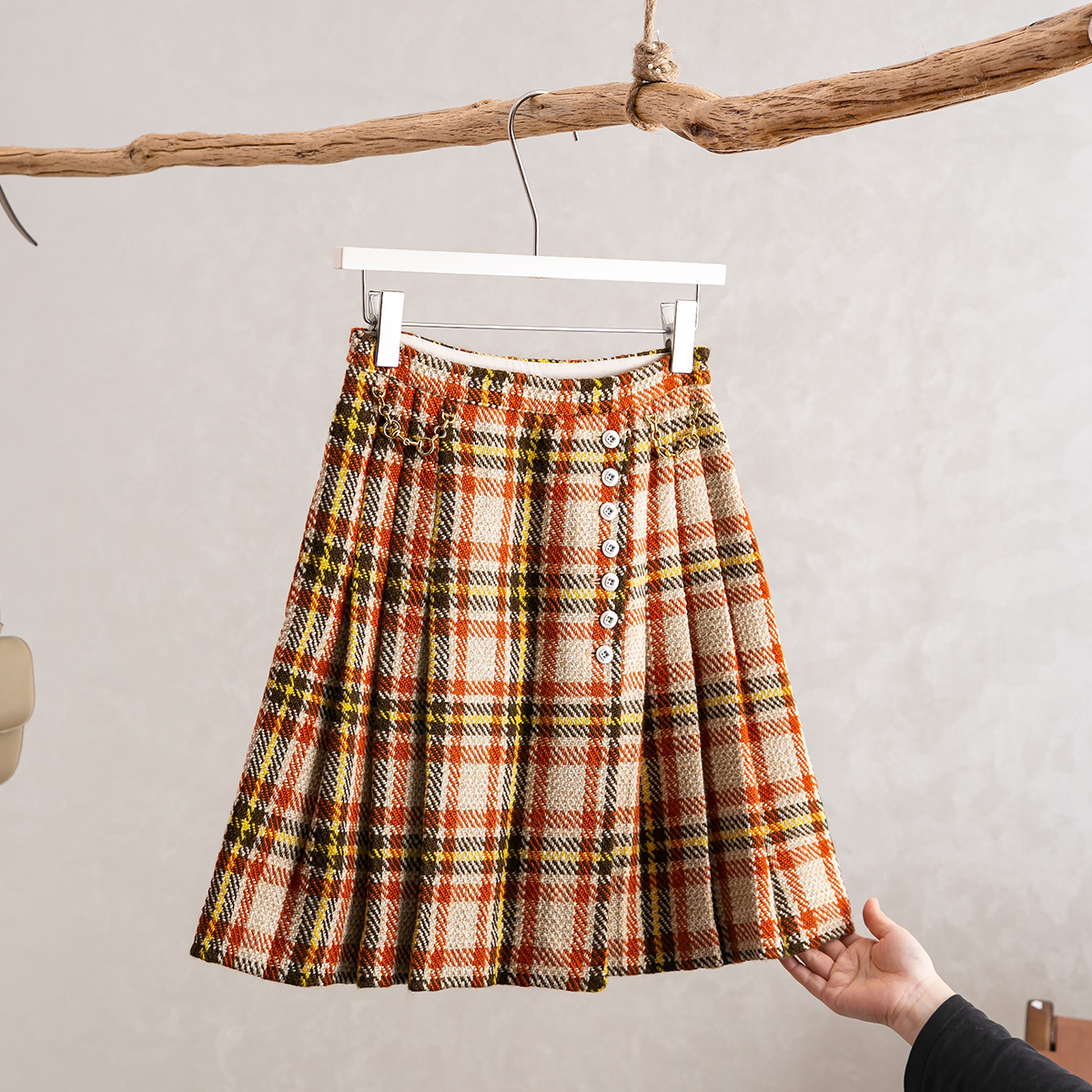 彩色编织高腰链条半身裙