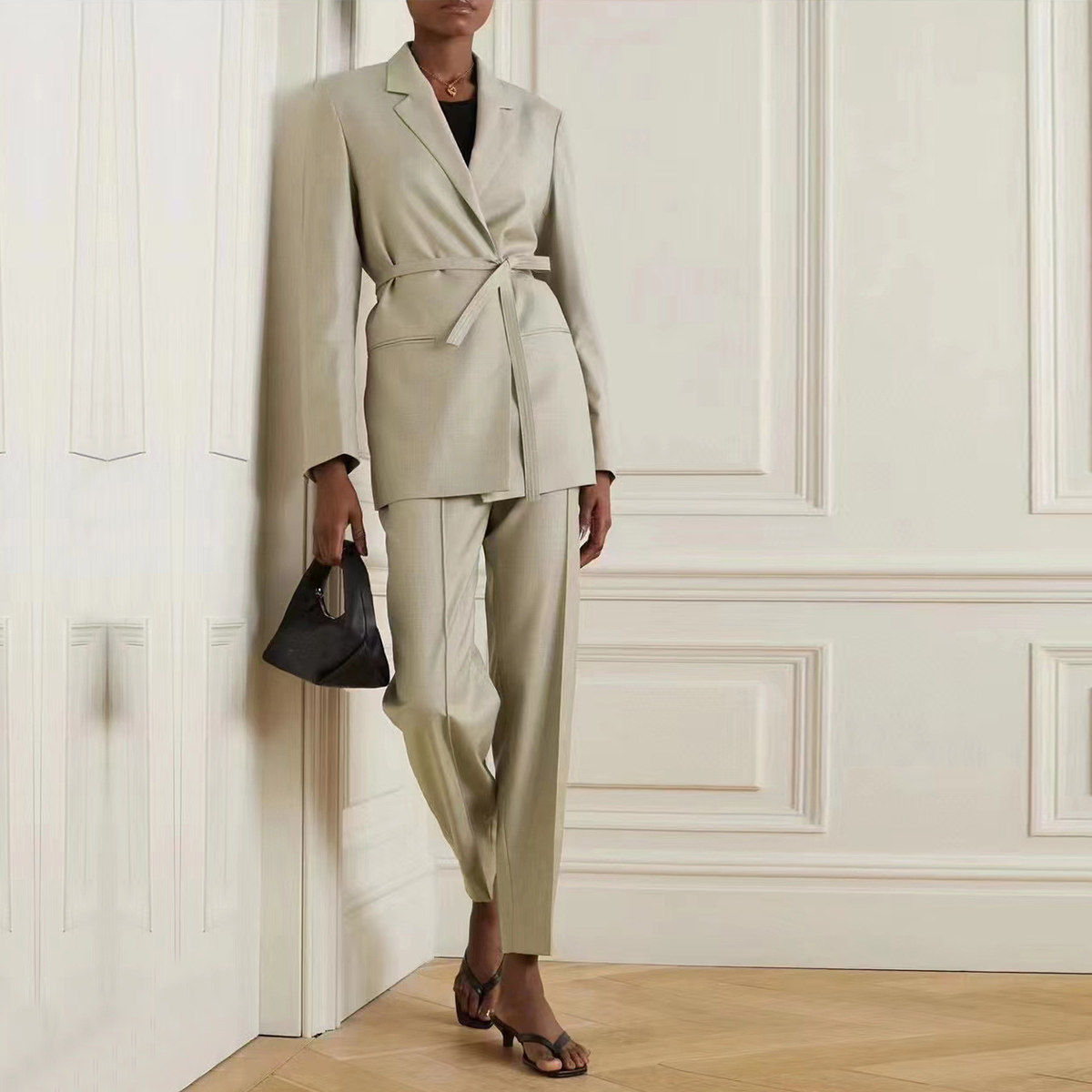 羊毛春季系带套装长袖气质