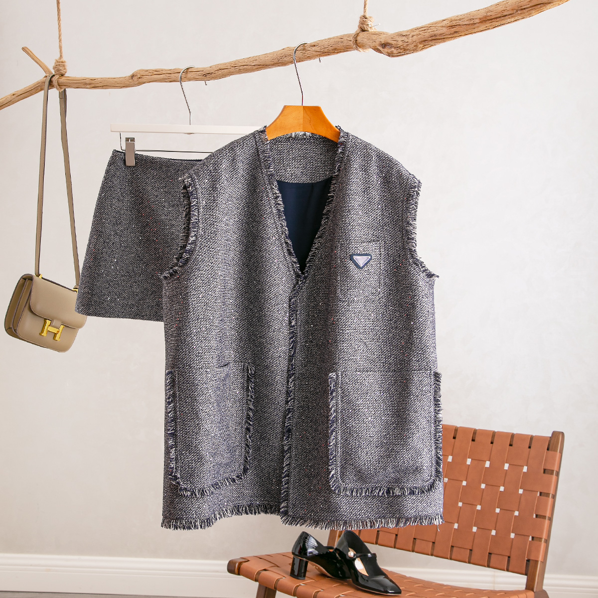 高级感流苏粗花呢亮片马甲外套