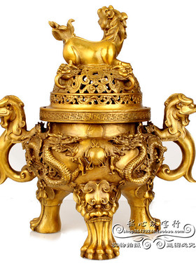 纯铜香炉仿古九龙摆件天狗居室