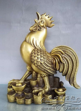 纯铜元宝鸡招财金钱鸡摆件