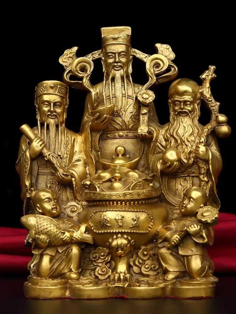 纯铜福禄寿三星摆件 福禄寿喜财铜像福禄星神像 寿星佛像招财客厅