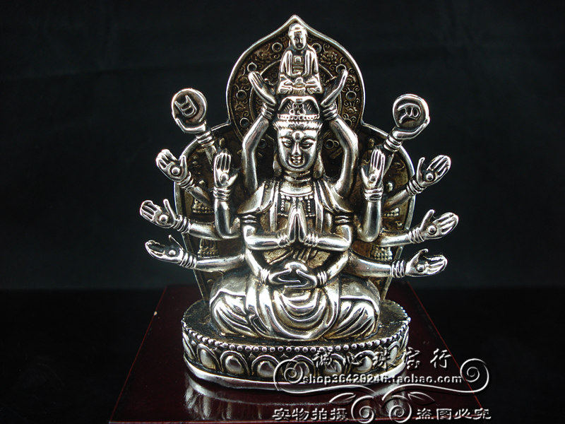 藏传藏银千手观音摆件招财镇宅保平安千手观音菩萨摆设属鼠本命佛