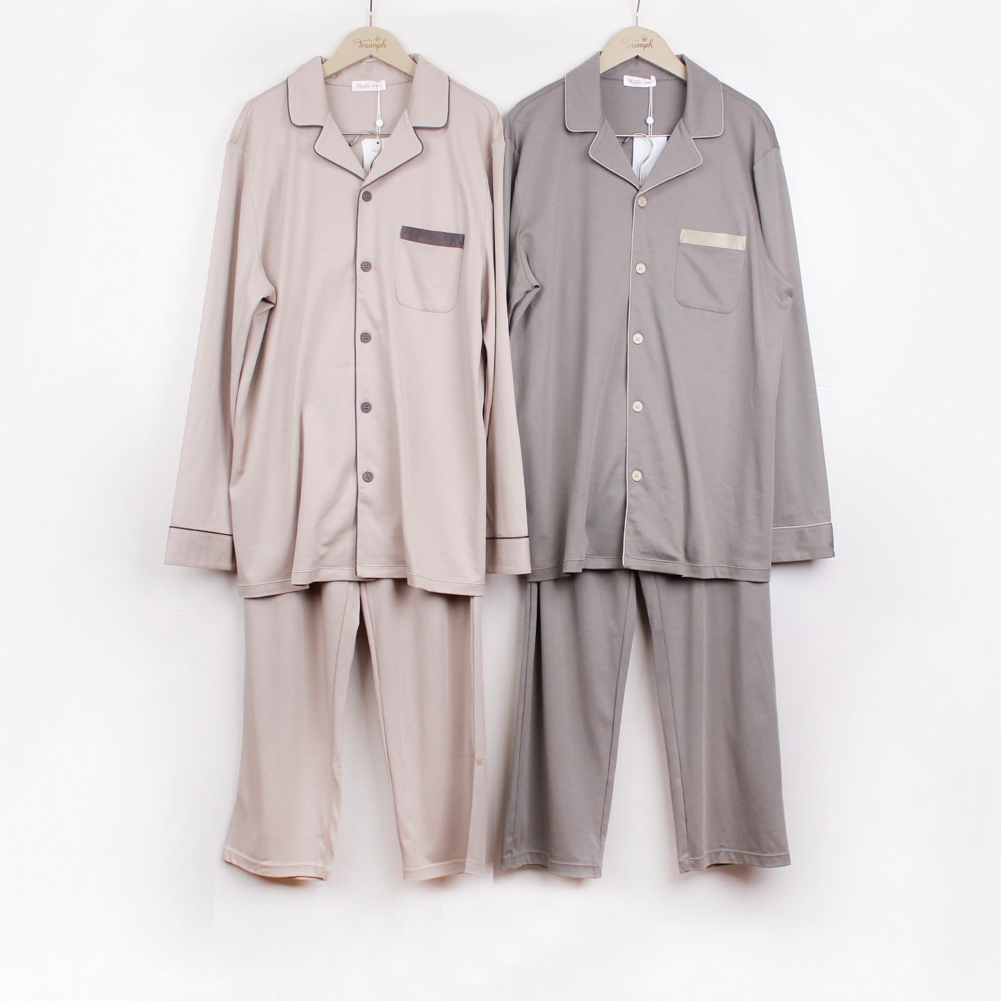 纯棉男士翻领长袖长裤家居服套装