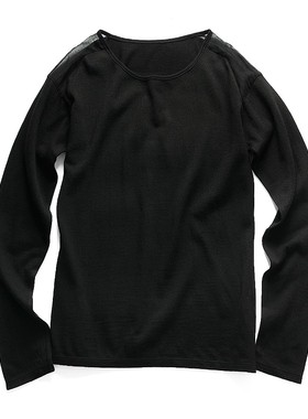 性感透视雪纺拼接针织圆领长袖外单女装纯羊毛针织衫套头X42241