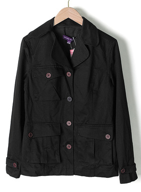 皇冠西西秋冬女士通勤长袖纯色复古简约短款风衣W51241