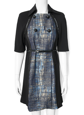 杰西卡jessica春秋复古拼接显瘦五分袖女装风衣连衣裙外套 214491