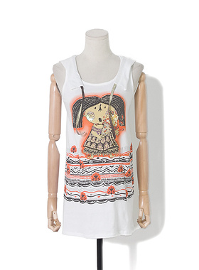 美式复古威莎 专柜正品390 休闲卡通图案无袖连帽T恤 W13161 239