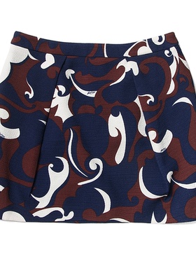 杰西卡 jessica夏季休闲海浪纹印花短裙半身裙花苞裙女裙 234213