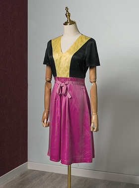 CROWNCC艾碧素EPISODE专柜1940气质V领蚕丝短袖真丝连衣裙 50237D