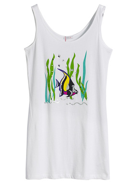 皇冠西西杰西卡红夏季百搭印花海边度假背心女无袖T恤803266