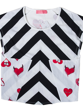 皇冠西西威莎夏季纯色条纹百搭休闲印花短袖圆领T恤上衣D12263