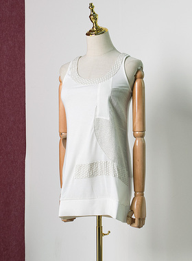 皇冠西西杰西卡通勤纯色小众百搭拼接刺绣女无袖背心282365