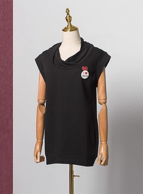 春秋复古港味街头宽松中长款背心无袖卫衣女  黑色 D02167