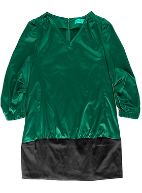 皇冠西西秋季薄款女士460宽松仿真丝分袖拼接连衣裙W85171