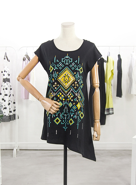 美式复古威莎专柜正品 490 时尚像素印花T恤女 W13163