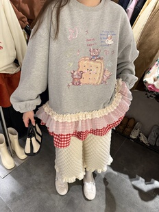 加绒卫衣1965 韩系女装 百搭显瘦卡通印花圆领长袖 新款 2025冬季