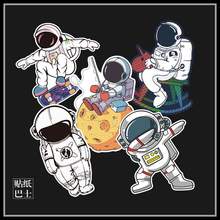 萌太空人五枚贴纸套装 防水无痕旅行箱贴纸潮牌拉杆箱贴纸 汽车贴