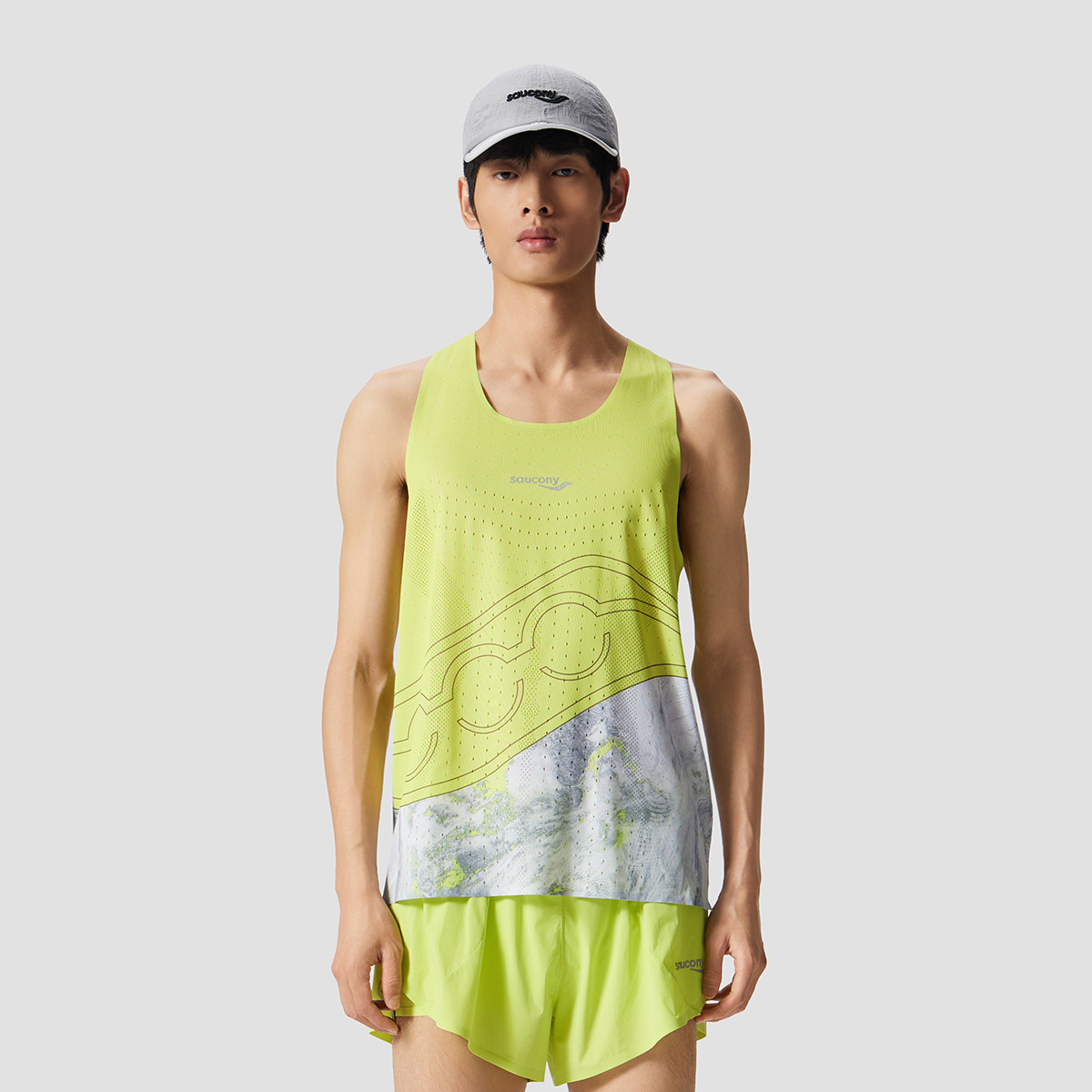 SAUCONY/索康尼男子透气速干PG抗菌U领竞速运动跑步背心官仓直发