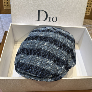 小香风蓝色前进帽条纹休闲贝雷帽子女逛街潮流百搭显脸小鸭舌报童