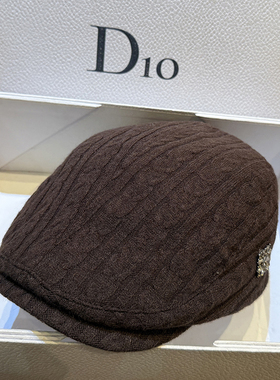 秋冬毛线麻花针织前进帽水钻保暖贝雷帽子女时尚显脸小休闲鸭舌帽