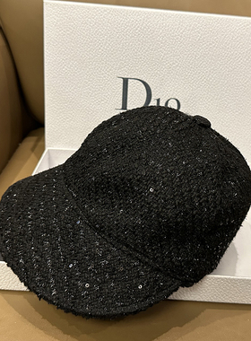 秋冬小香风亮片保暖加绒鸭舌帽加厚百搭棒球帽显脸小黑色帽子潮